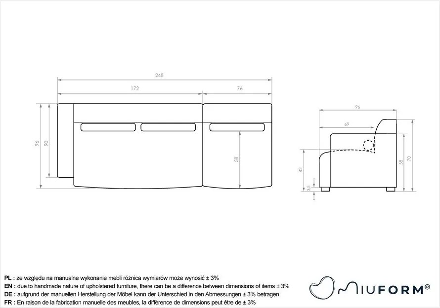 Chaise lounge componibile grigia (con penisola a sinistra) Flex Felix – Miuform