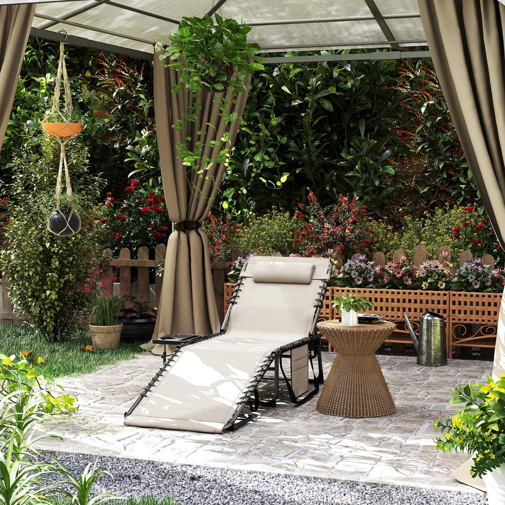 Sdraio da Giardino Pieghevole 60x190x31 cm Reclinabile a 5 Livelli con Tavolino Laterale e Tasca Crema...