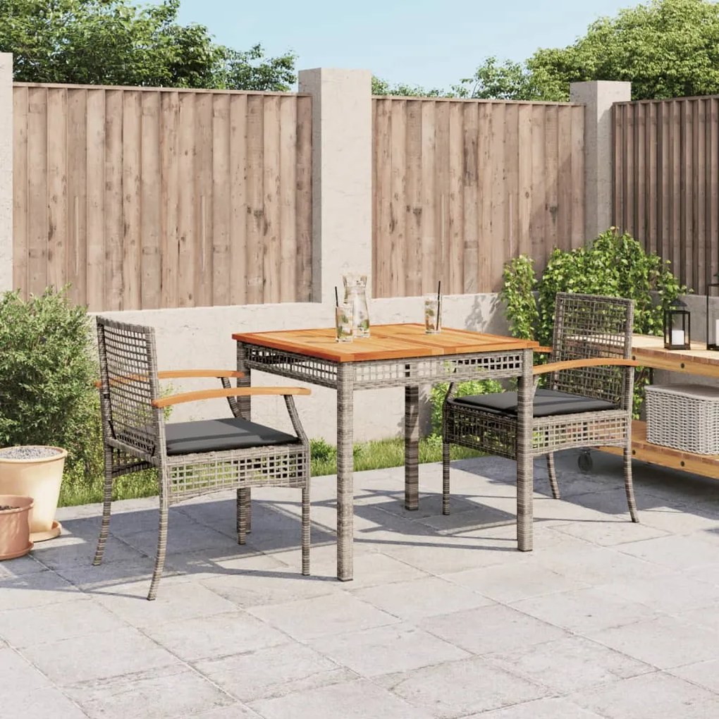 Set Da Pranzo Da Giardino 3 Pz Con Cuscini İn Polyrattan Grigio /
