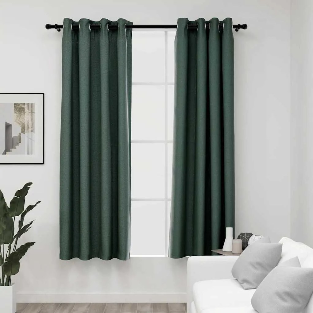 Tende Oscuranti Effetto Lino Con Occhielli 2 Pz Verdi 140x175cm /