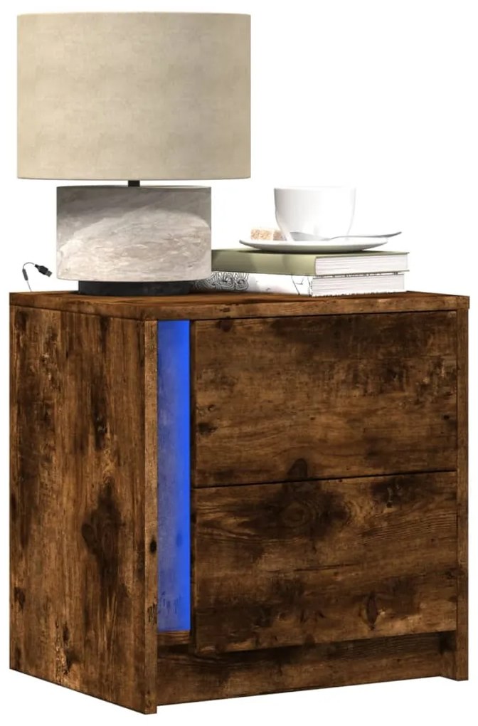 Comodino con luci led rovere fumo in legno multistrato