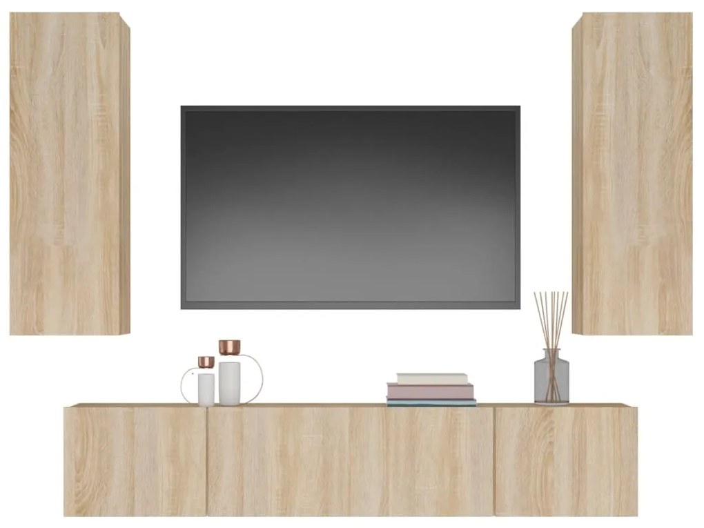 Set di mobili porta tv 4 pz rovere sonoma in legno multistrato