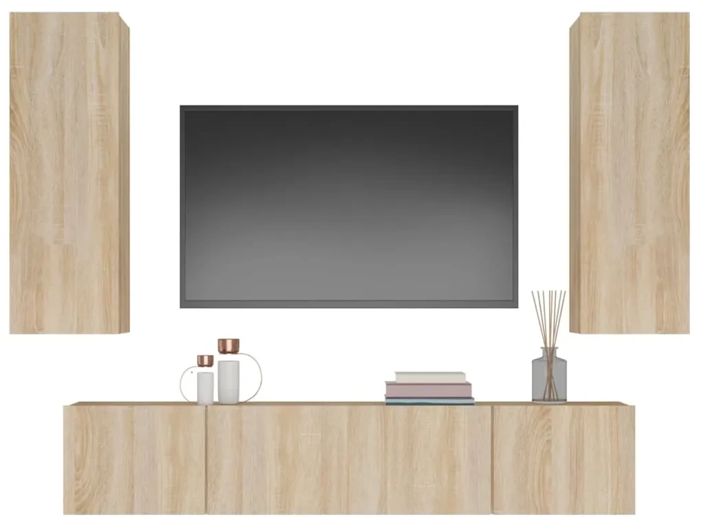 Set di mobili porta tv 4 pz rovere sonoma in legno multistrato