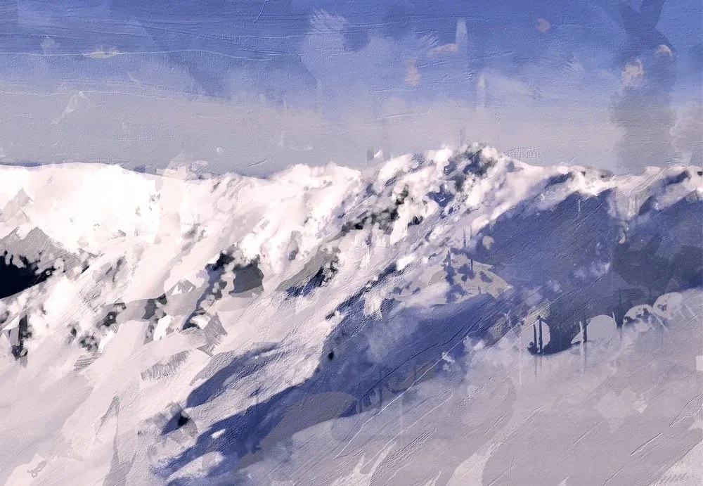 Stampa su tela – Pittura a olio di montagne innevate