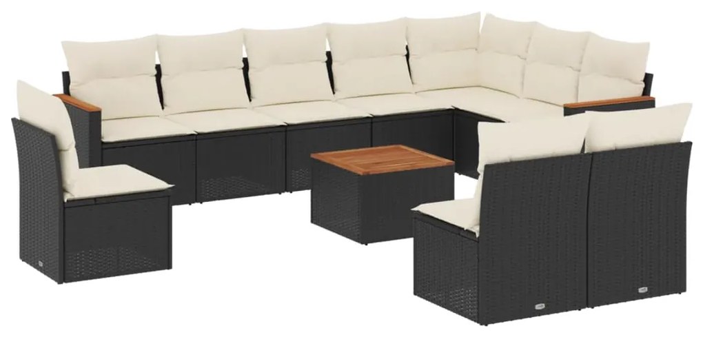 Set divani da giardino 11 pz con cuscini in polyrattan nero