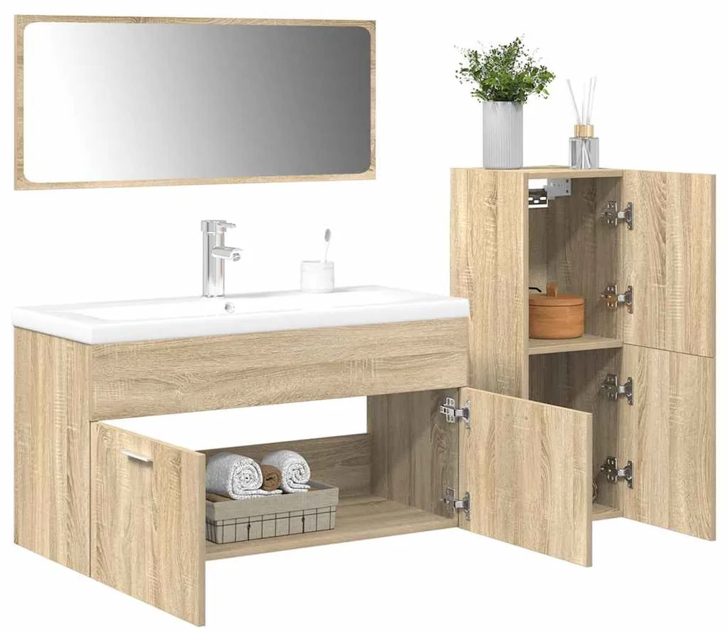 Set Mobili Da Bagno 4 Pz Rovere Sonoma İn Legno Multistrato /