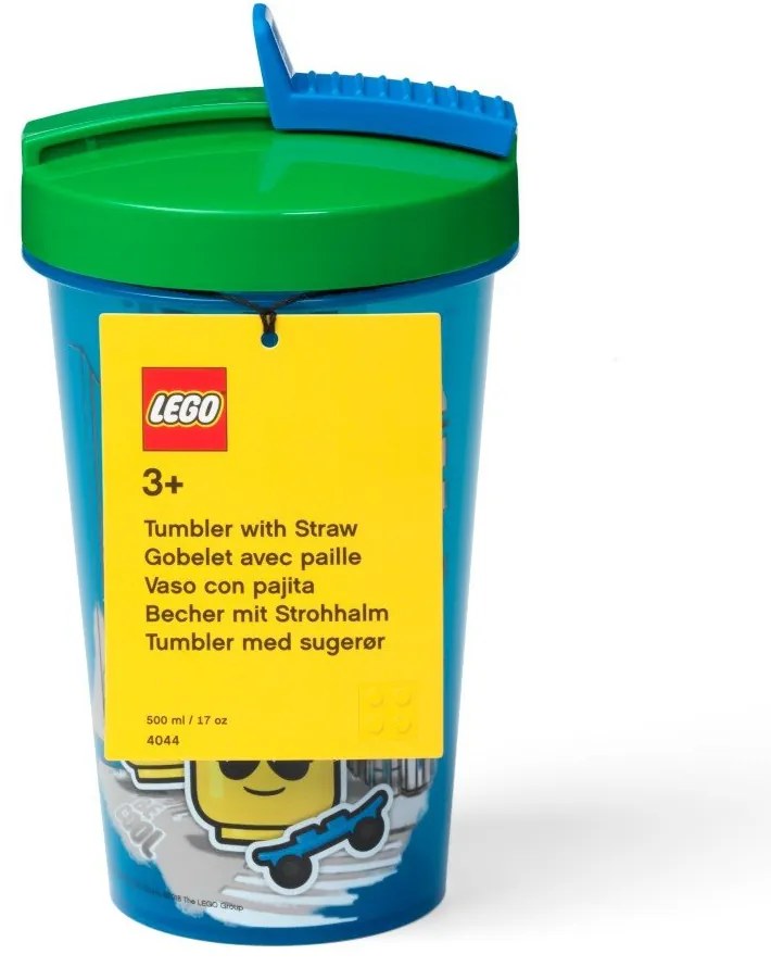 Tazza blu con coperchio verde e cannuccia , 500 ml Iconic - LEGO®