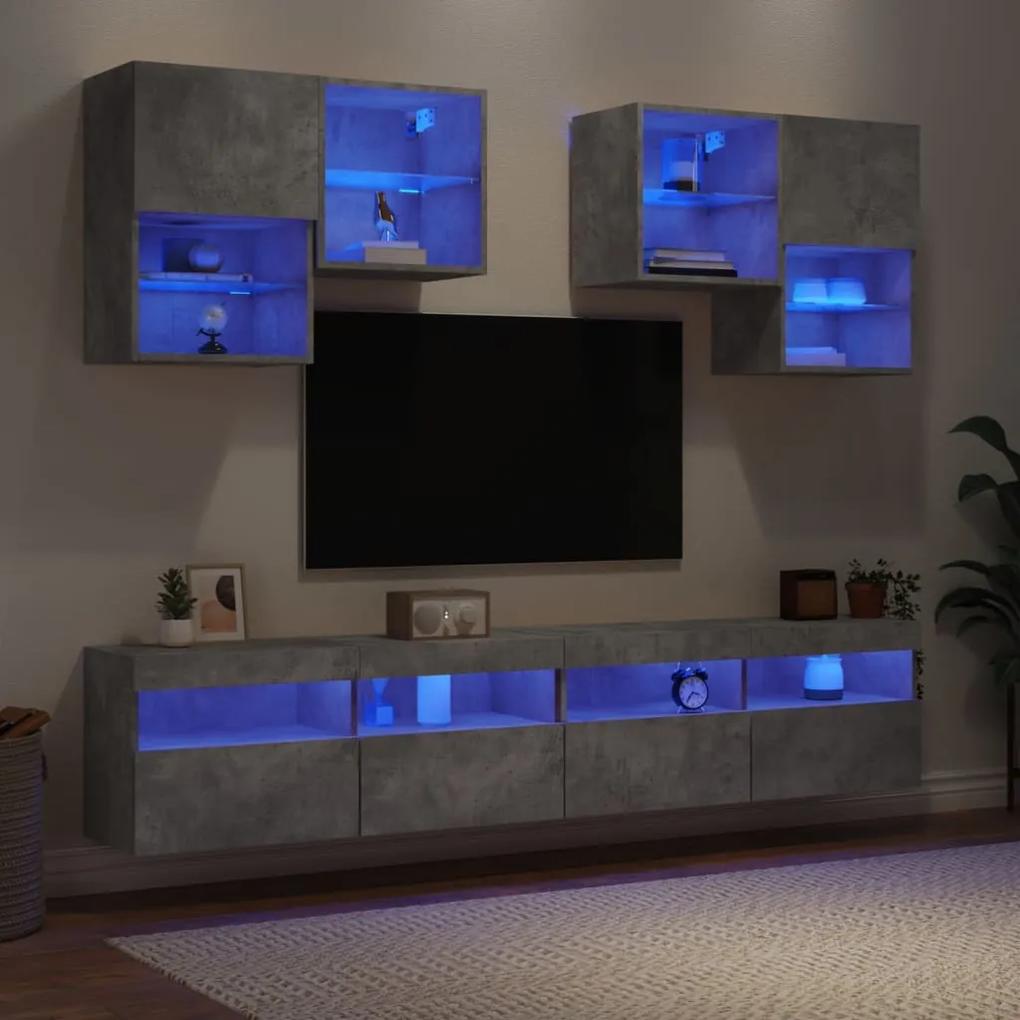 Set mobili tv a muro 6 pz con luci led grigio cemento