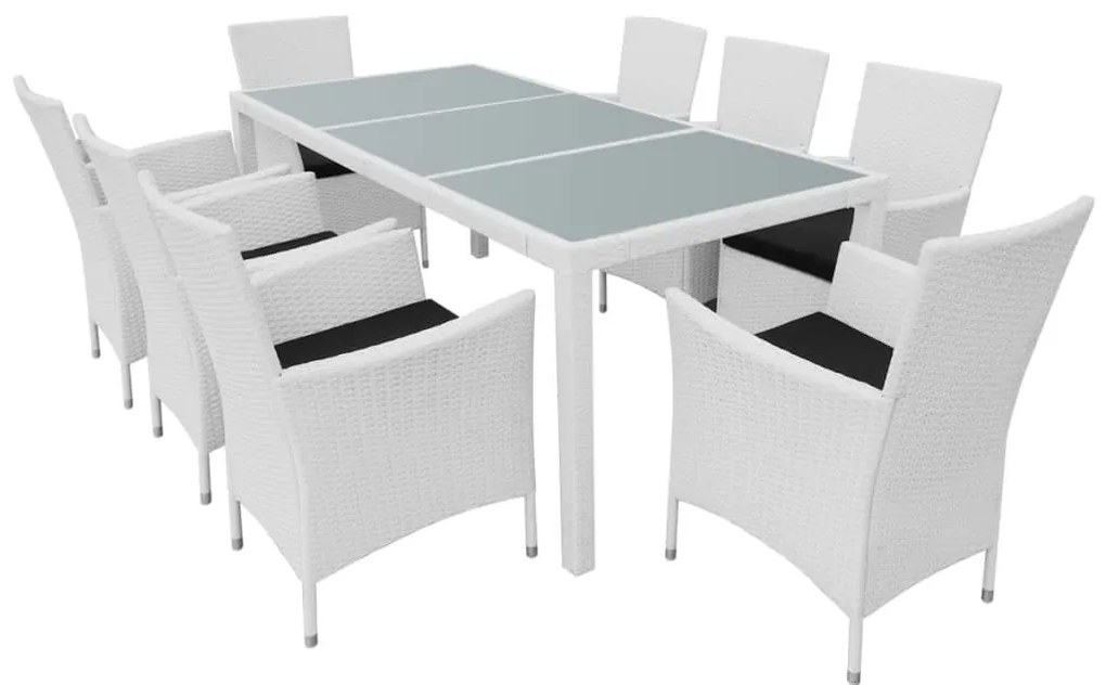 Set da Pranzo da Giardino 9 pz in Polyrattan Bianco Crema