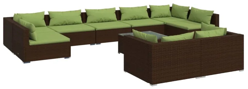 Set Divani da Giardino 10 pz con Cuscini in Polyrattan Marrone