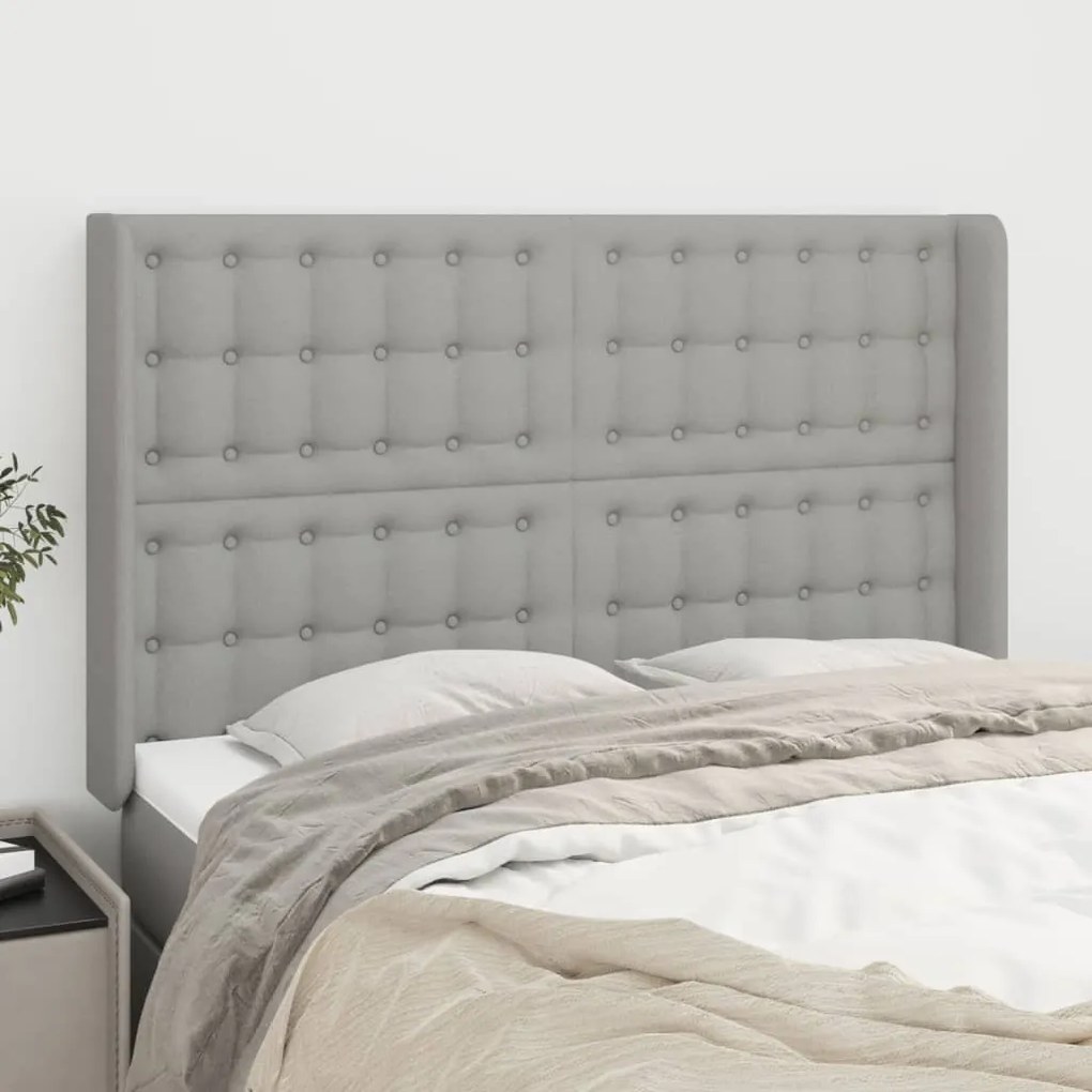 Testiera Ad Orecchio Grigio Chiaro 147x16x118/128 Cm İn Tessuto /