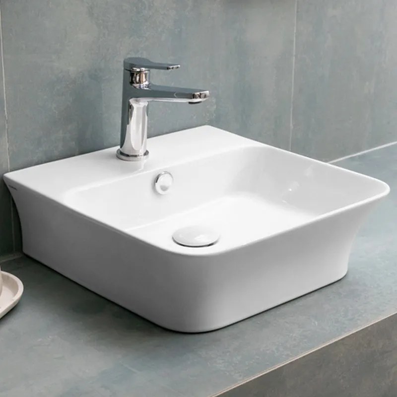 Lavabo bagno da appoggio design rettangolare 41 cm ceramica bianca | KL-4100 - KAMALU
