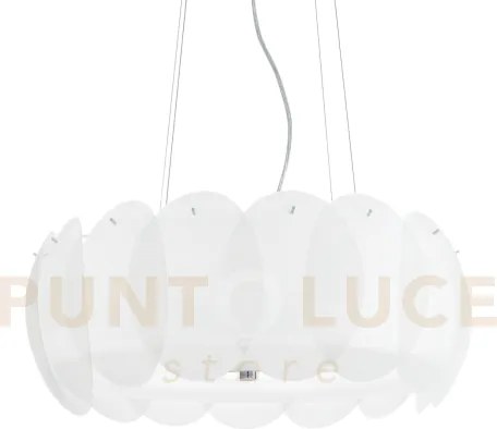 Ovalino lampadario a sospensione 8 luci attacco e27 in vetro bianco