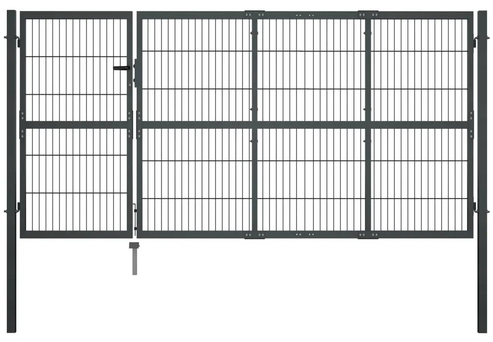 Cancello Di Recinzione Con Pali İn Acciaio 350x120 Cm Antracite /