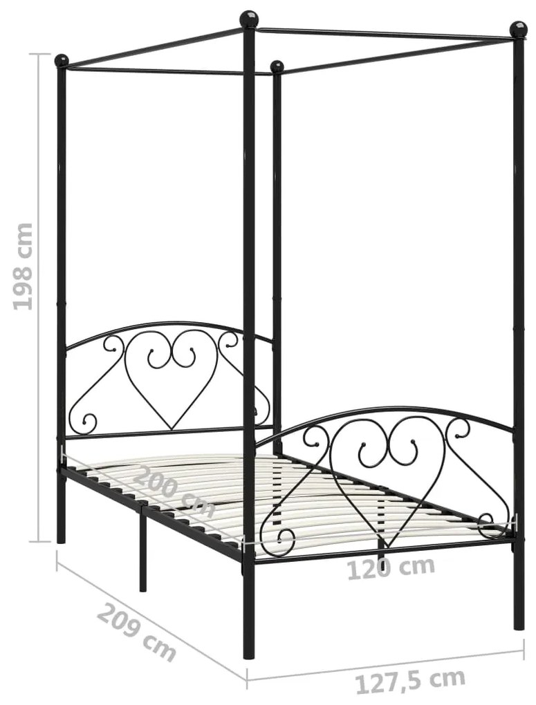 Letto a baldacchino nero in metallo 120x200 cm