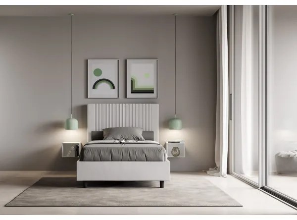 Letto matrimoniale francese con rete imbottito 140x190 similpelle bianco Goya