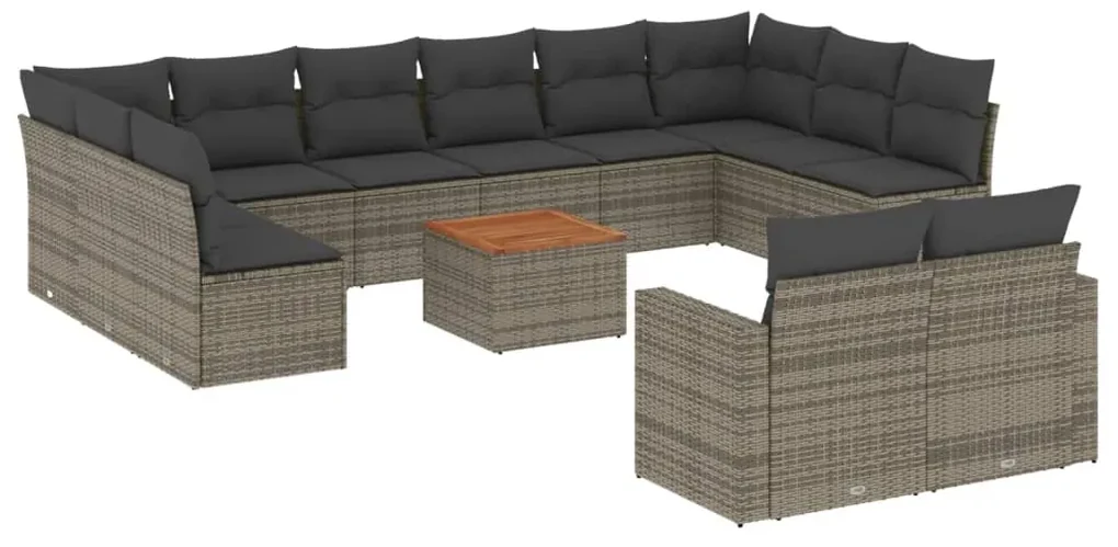 Set divani da giardino 13 pz con cuscini grigio in polyrattan