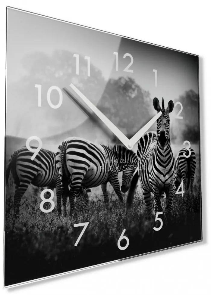 Orologio decorativo in vetro bianco e nero con zebre, 30 cm