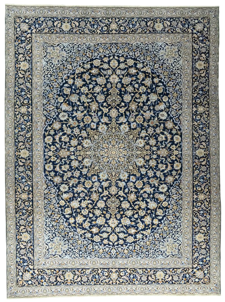Kashan Tappeto 310x420 Blu (Iran) Annodato A Mano