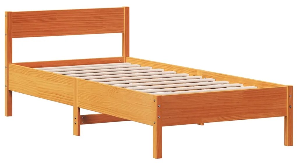 Giroletto con testiera marrone cera 90x190 cm massello pino