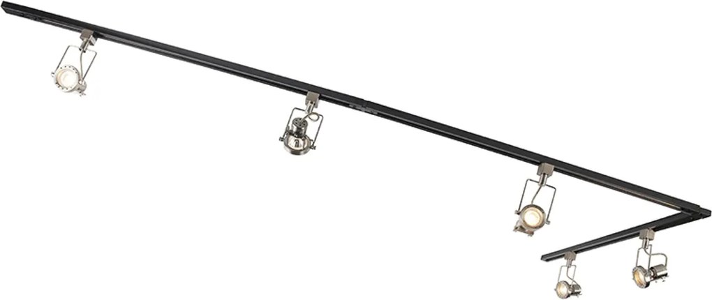 Sistema di binari monofase Smart nero con acciaio incl. 5 WiFi GU10 - Iconic Suplux