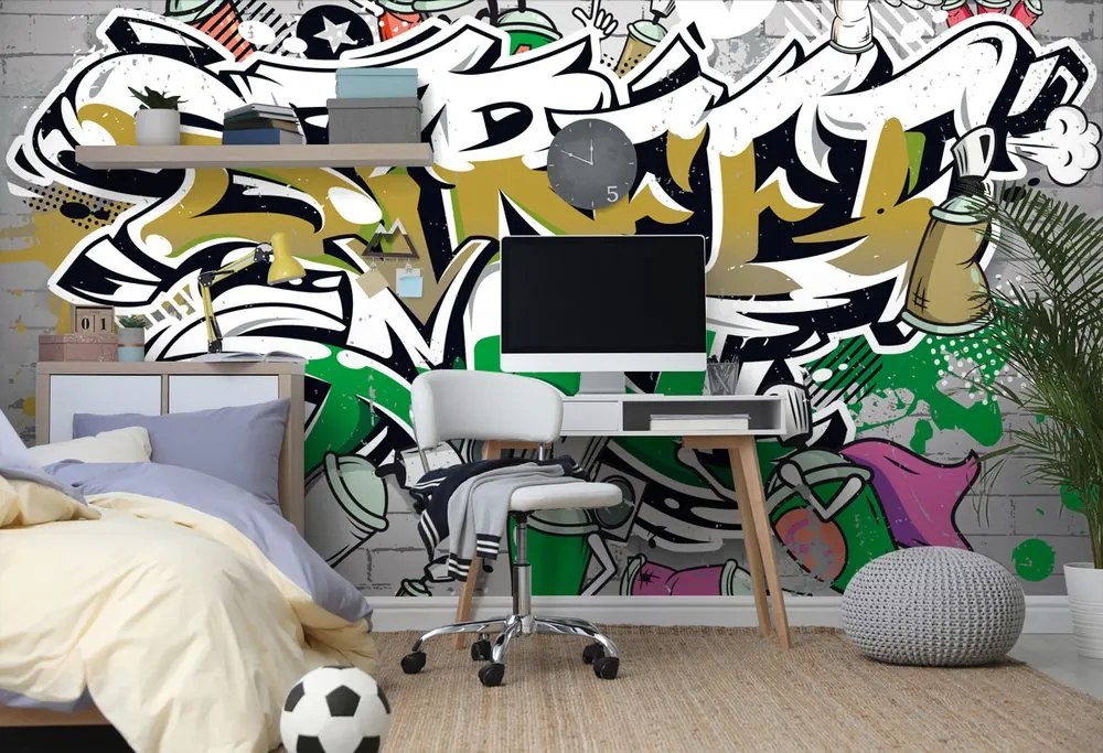 Carta da parati – Scritta Street Art verde con spray