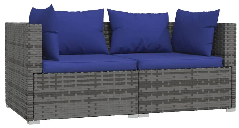 Set divani da giardino 3 pz con cuscini in polyrattan grigio