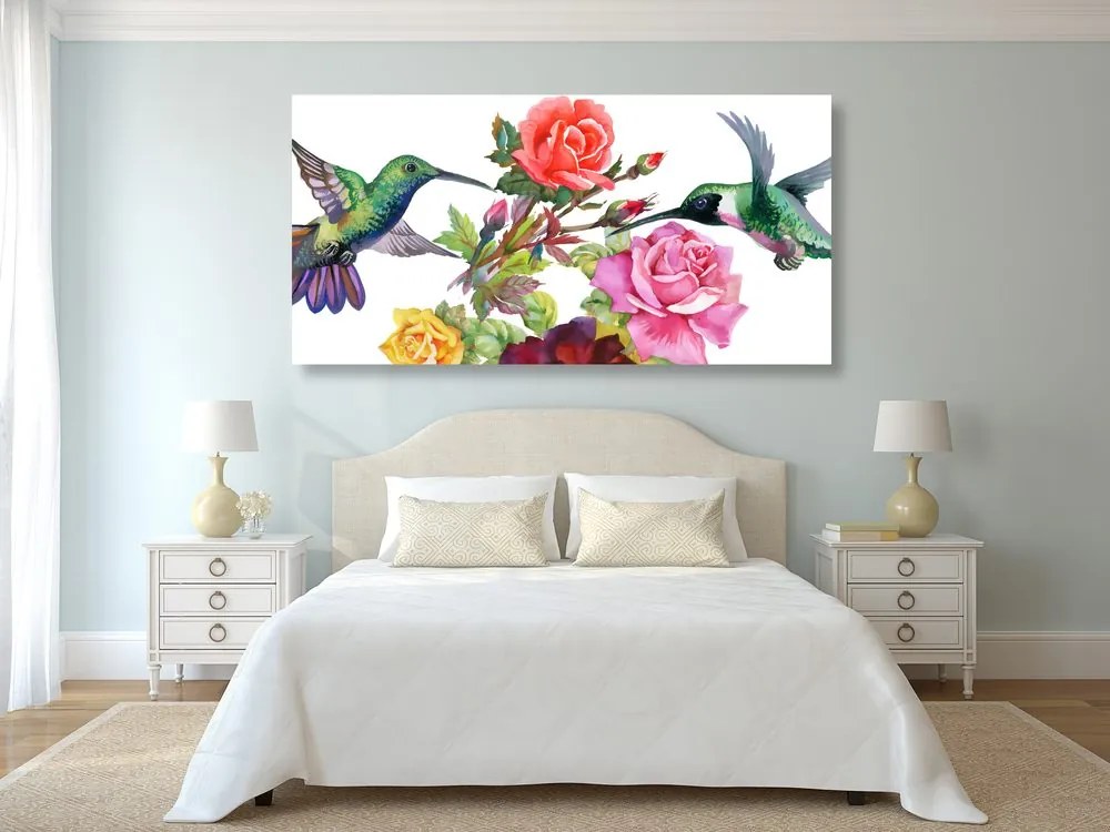 Quadro su tela – Colibrì con fiori