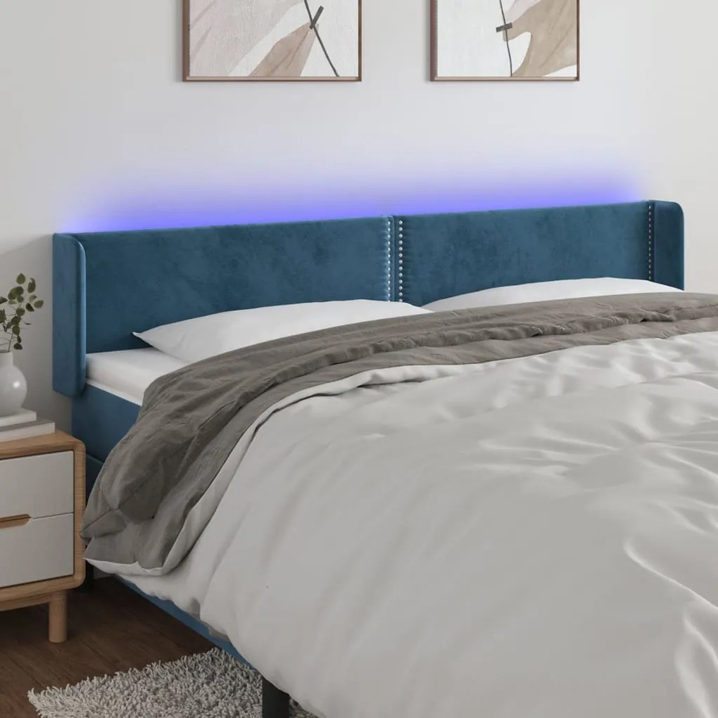 Testiera A Led Blu Scuro 183x16x78/88 Cm İn Velluto /