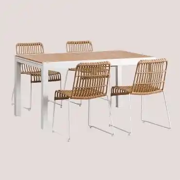 ABELUS - set tavolo da giardino pieghevole salvaspazio in alluminio 70x130  compreso di 4 sedie in alluminio