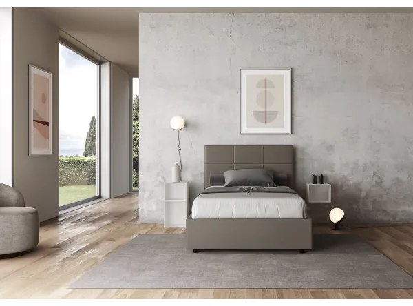 Letto matrimoniale francese senza rete imbottito 140x190 similpelle cappuccino Mika