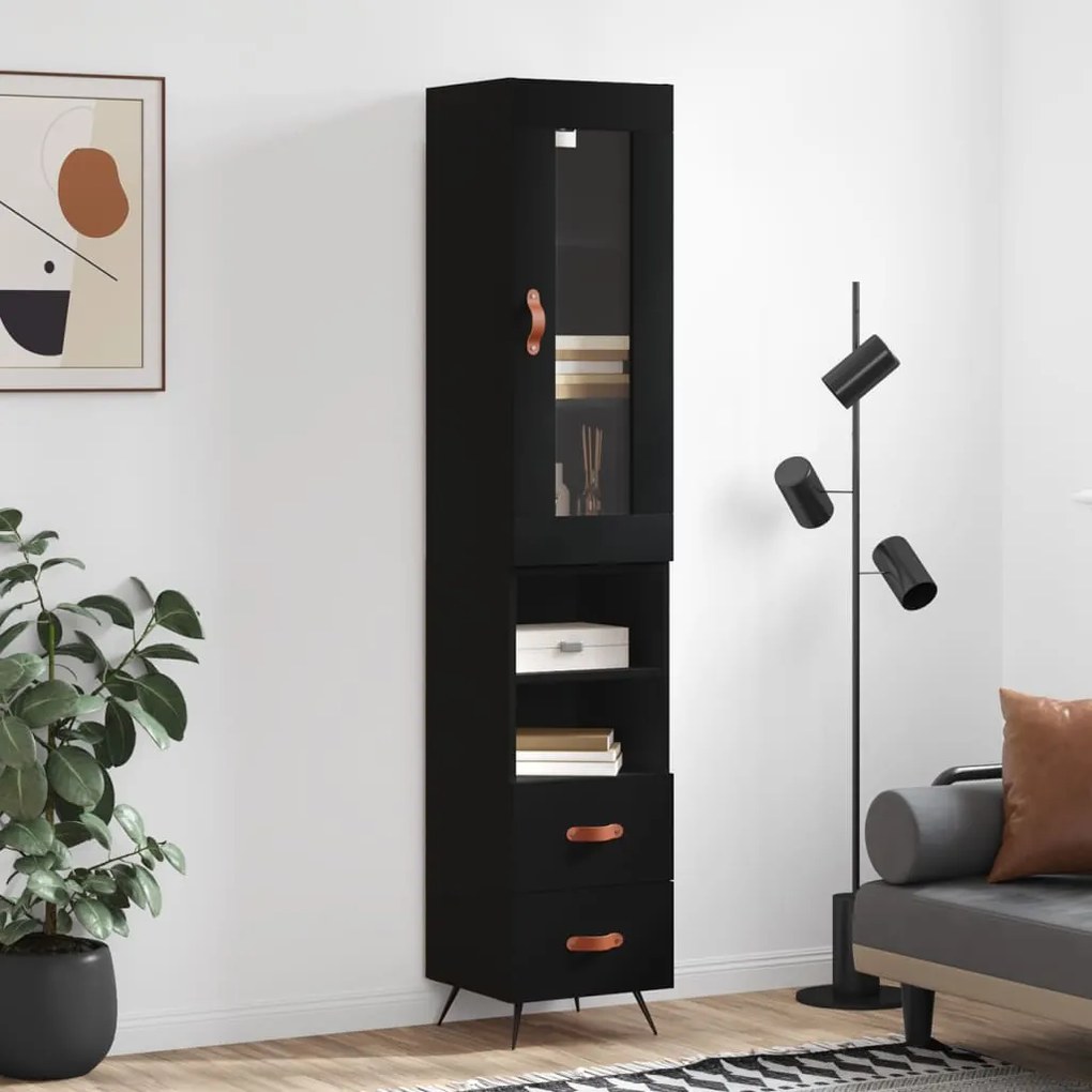 Credenza Nera 34,5x34x180 Cm İn Legno Multistrato /