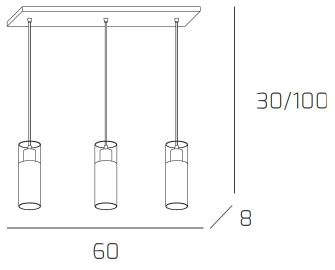 Sospensione Contemporanea Cilinder Metallo Cromo Vetro Satinato Cromo 3 Luci E27