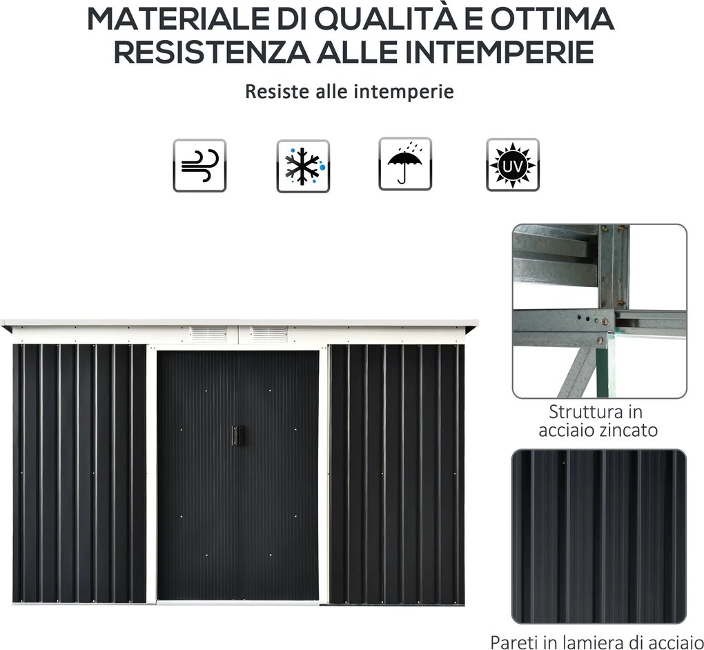 Casetta Box da Giardino in Lamiera per Deposito Attrezzi 277x130x173 cm  Grigio Scuro...
