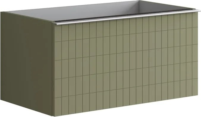 Base portalavabo Pixel 2 cassetti con frontale grid laccato opaco verde salvia e maniglia alluminio brillante L80 x H40 x P45,5 cm