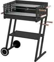 Barbecue a Carbone Carbonella 60x45cm con Girarrosto e Ripiano Porta Oggetti Bauer Nero