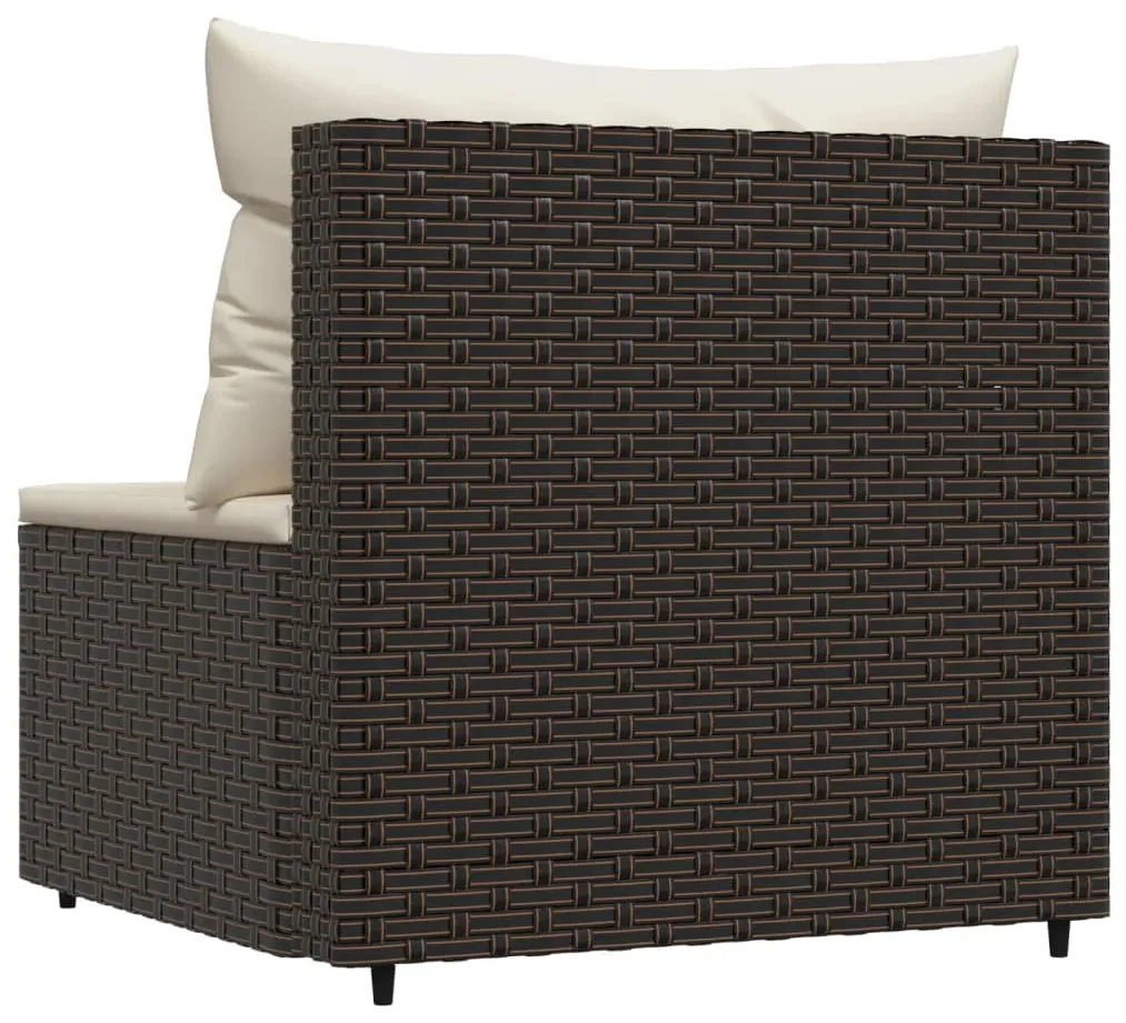 Divano centrale da giardino con cuscini in polyrattan marrone