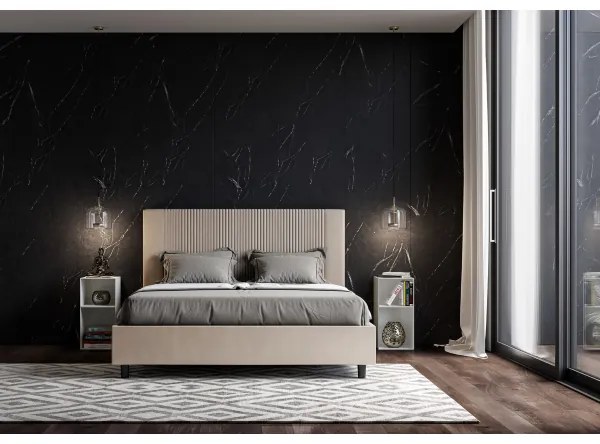 Letto matrimoniale senza rete imbottito 160x200 similpelle tortora Goya