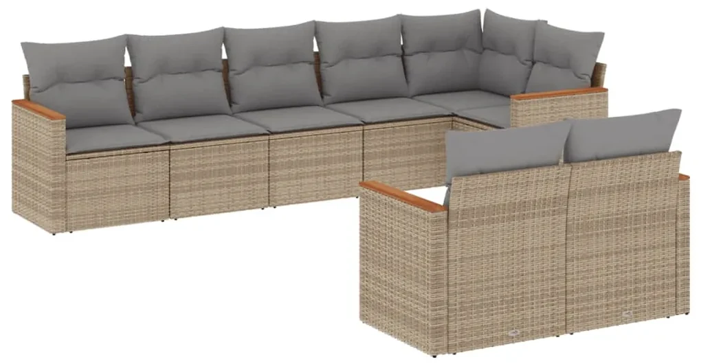 Set divano da giardino 8 pz con cuscini beige misto polyrattan