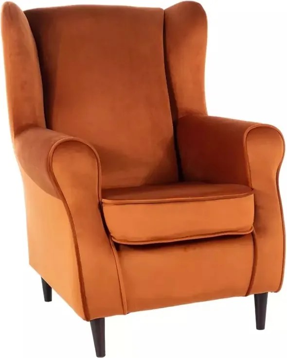 Poltrona Baron in velluto color cannella Bluvel 4215 e struttura in legno colore wenge – 75x80x101 cm