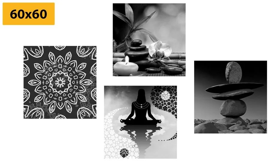 Set di quadri – Armonia Feng Shui in bianco e nero