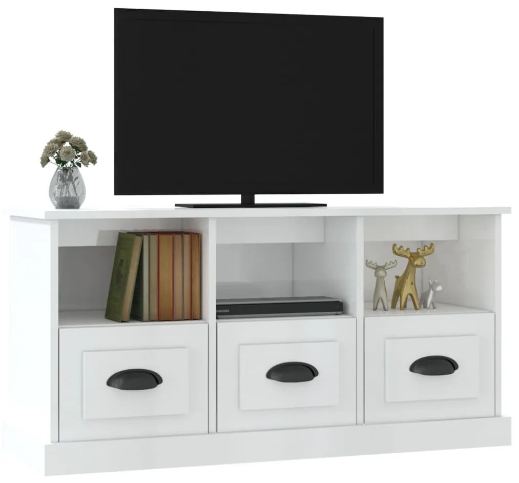 Mobile porta tv bianco lucido 100x35x50 cm in legno multistrato