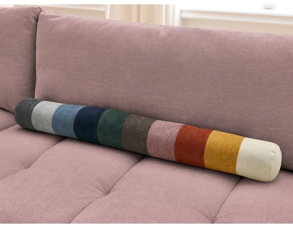 Divano angolare rosa allungabile e con contenitore (penisola a sinistra/a L) con rivestimento in ciniglia Fuji – Bobochic Paris