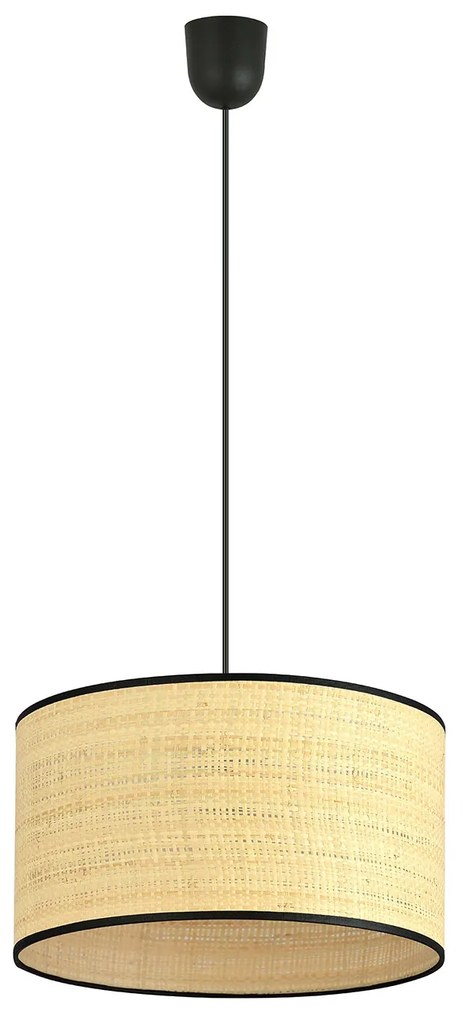 Sospensione Nordica 1 Luce Drago In Acciaio Nero E Rattan