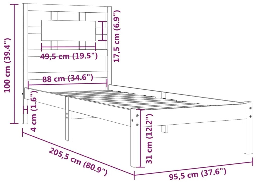 Giroletto in Legno Massello di Pino 90x200 cm