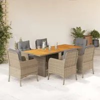 Set da Pranzo da Giardino 7 pz con Cuscini Beige in Polyrattan 3211902