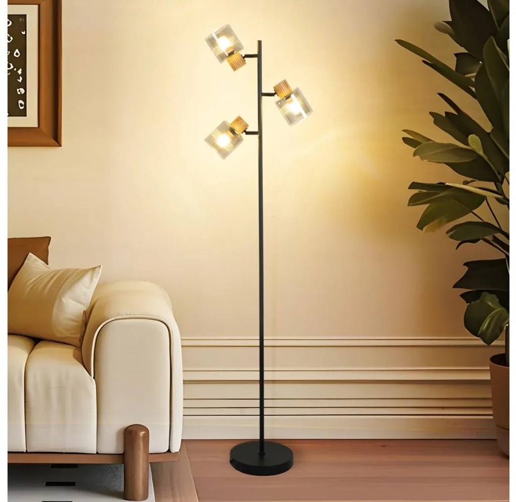 Brilagi - Lampada da terra HYGGE 3xE14/15W/230V legno di hevea/fumé