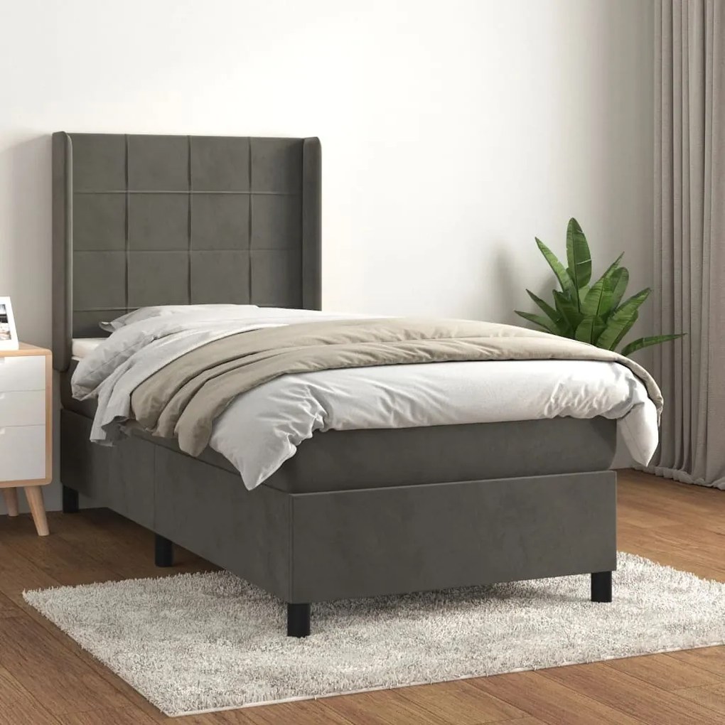 Giroletto A Molle Con Materasso Grigio Scuro 80x200 Cm Velluto /