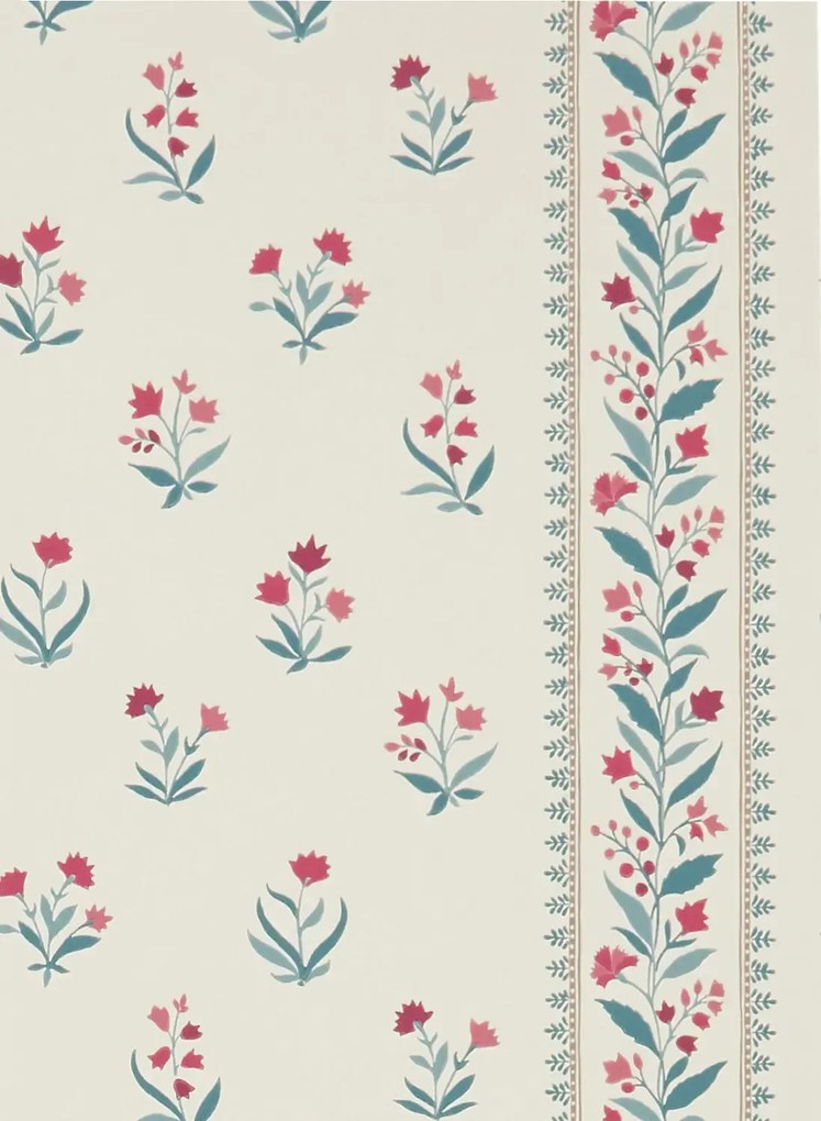 Nina Campbell Carta da parati Petit Dapuri - Blue/ Red