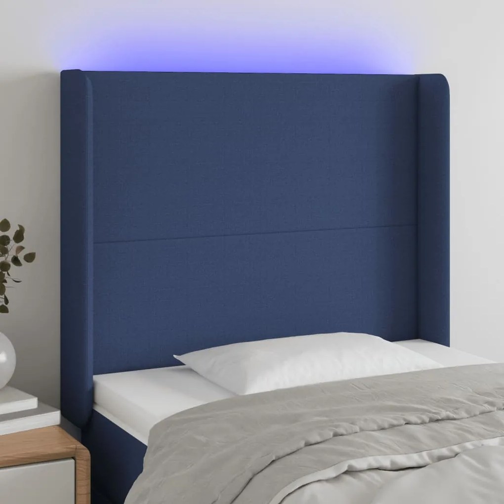 Testiera A Led Blu 93x16x118/128 Cm İn Tessuto /
